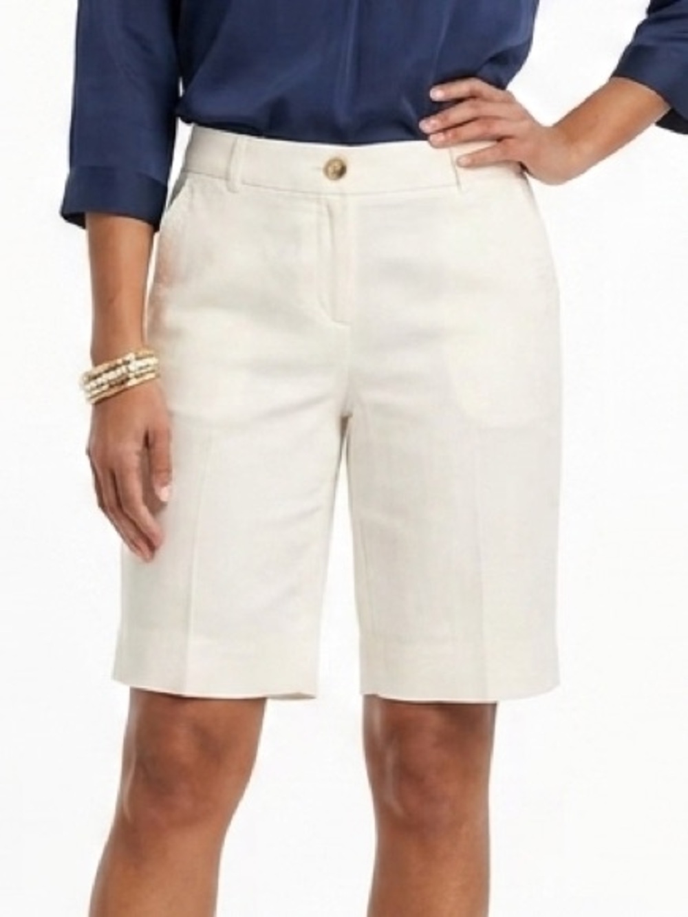 Chico's Tailored Bermuda Dress Shorts Sz 0 Small Cotton Twill Soft Creamy White